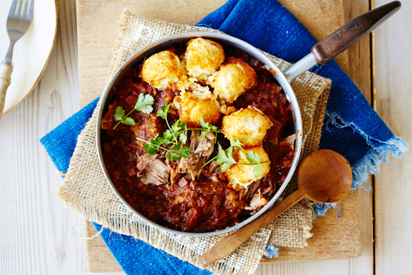 Texan Pulled Pork and Beans with Cheese Dumplings